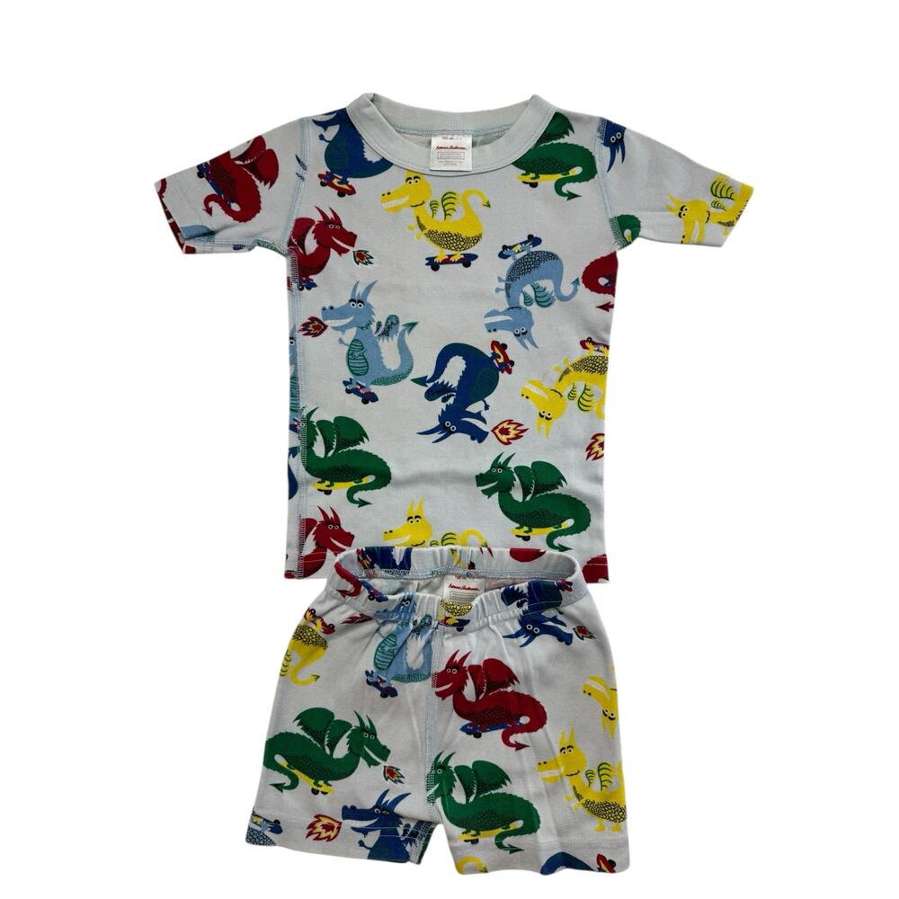 HANNA ANDERSSON Skateboarding Dragons Short John Pajama Set Size 4 100 Unisex
